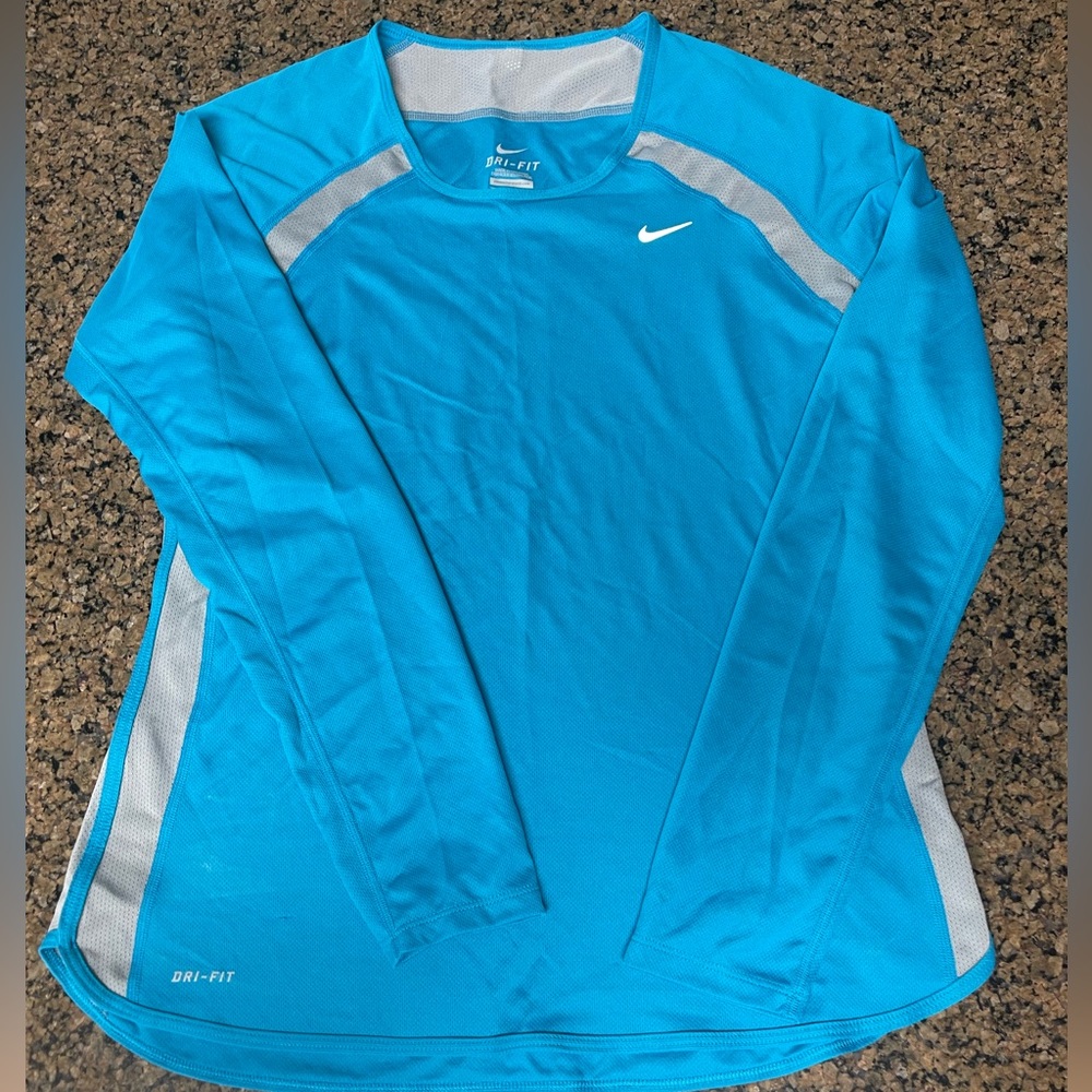 Nike Dri Fit Long Sleeve Blue and Gray Top